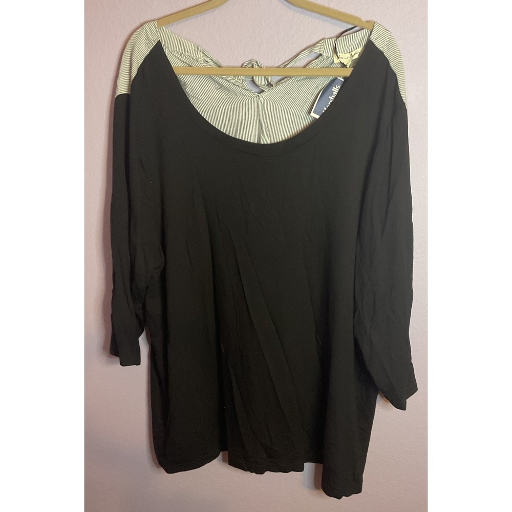 Jane And Delancey Black Gray White Striped Long‎ Sleeve Top Shirt Size 3X New